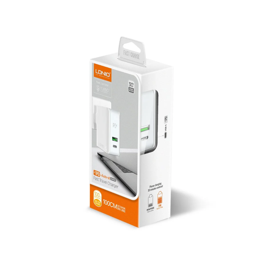 Мрежово зарядно устройство LDNIO A4403C, 1xUSB, 1xType-C PD, С Micro USB кабел, Бял - 40091