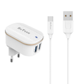 Мрежово зарядно устройство DeTech DE-15C, 5V/3.1A, 220V, 2 x USB, С Type-C кабел, 1.0m, Бял - 40098