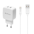 Мрежово зарядно устройство DeTech DE-33i, 5V/2.4A, 220V, 2 x USB, С Lightning кабел, 1.0m, Бял - 40101