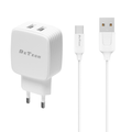 Мрежово зарядно устройство, DeTech, DE-33C, 5V/2.4A, 220V, 2 x USB, С Type-C кабел, 1.0m, Бял - 40102
