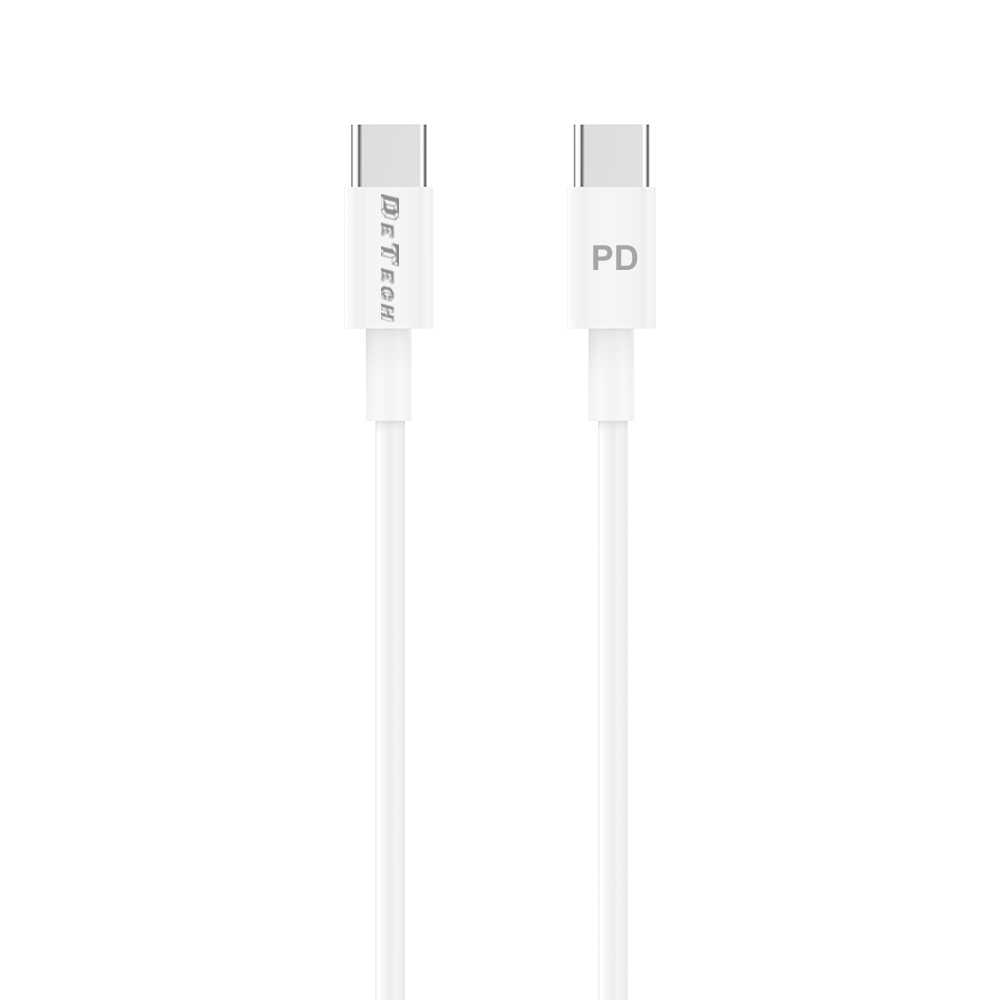 Кабел за данни DeTech DE-C29PD, Type-C - Type-C, PD, 1.0m, Бял - 40112