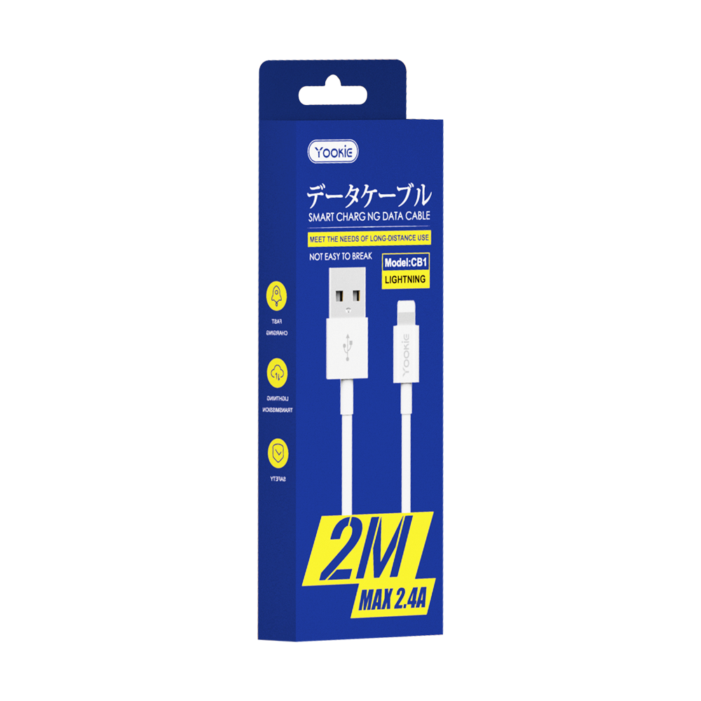 Кабел за данни Yookie CB1, Lightning, 2.0m, Бял - 40147