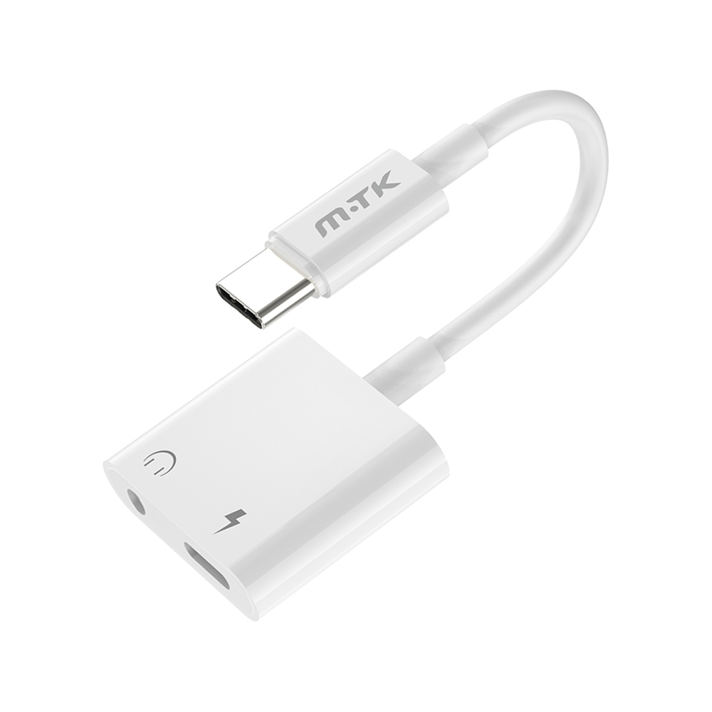 Преходник Moveteck TB1283, Type-C към 3,5mm + Type-C F, 0.15m, Бял - 40154