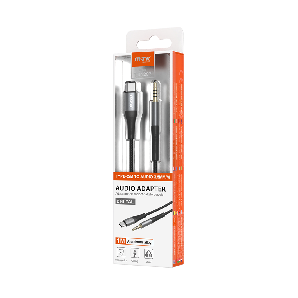 Аудио кабел Moveteck TB1286, 3.5mm към Lightning, 1.0м, Черен - 40157
