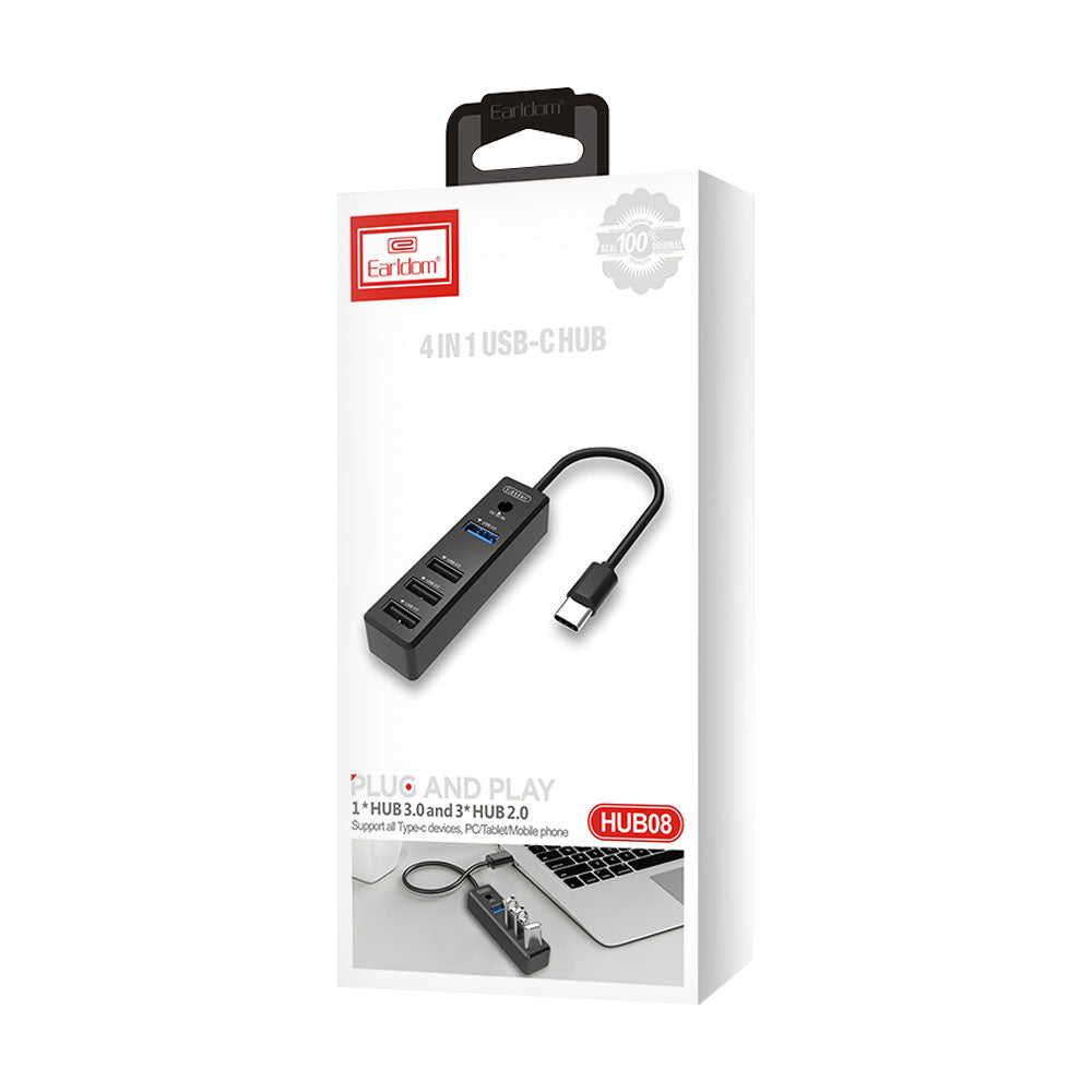 USB хъб Earldom ET-HUB08, Type-C, 4 Порта,, Черен - 40171
