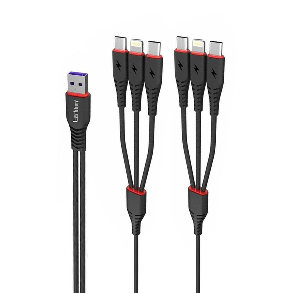 Кабел за зареждане Earldom EC-IMC021, 2xType-C, 2xMicro USB, 2xLightning, 2.0m, Черен - 40184