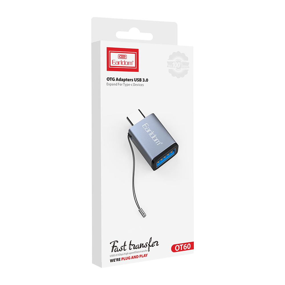 Преходник Earldom ET-OT60, USB F 3.0 към Type-C, OTG, Сив - 40212