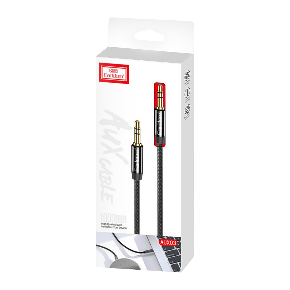 Аудио кабел Earldom ET-AUX03, 3.5mm жак, М/М, 1.0м, Черен - 40225