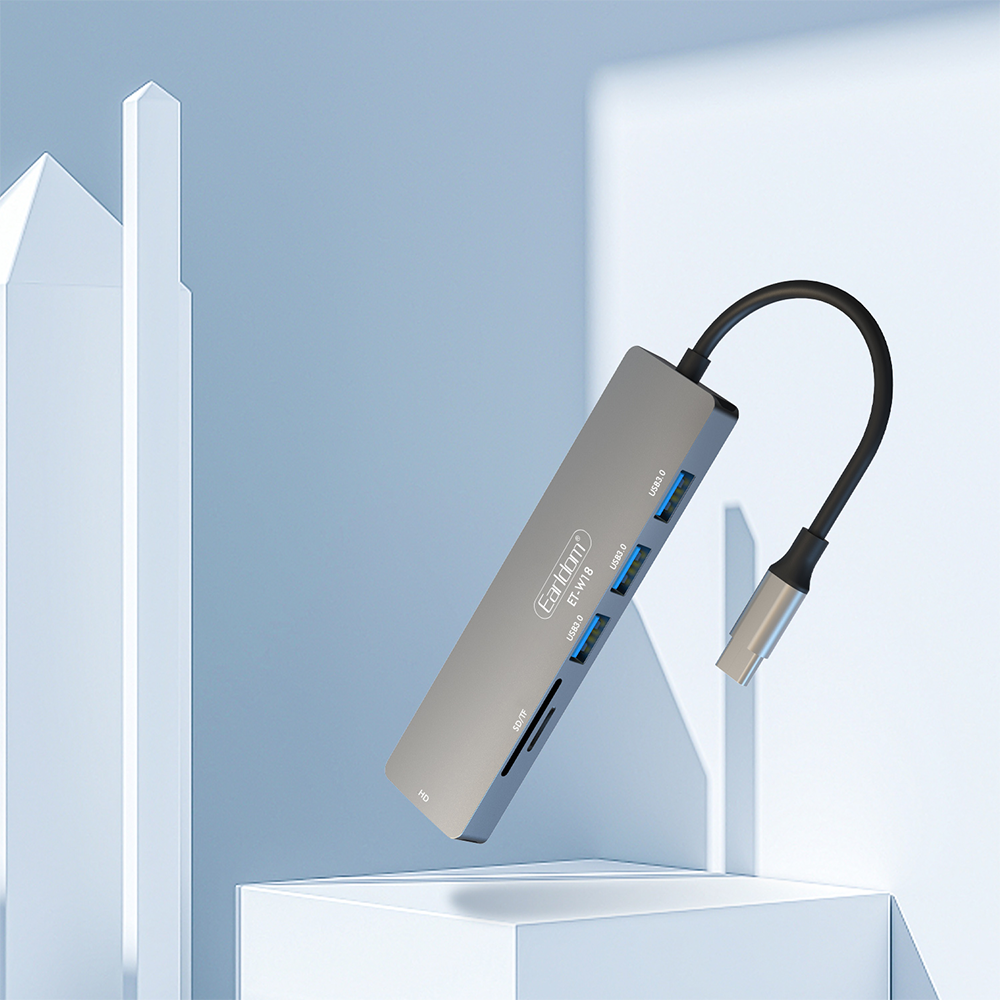 Докинг станция Earldom ET-W18, Type-C към 3xUSB 3.0, SD, MicroSD, HDMI, Сив - 40232