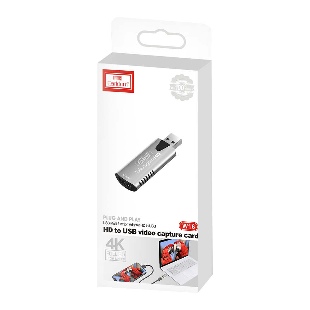 Външна Capture карта Earldom ET-W16, USB, HDMI, Full HD, Сив - 40234