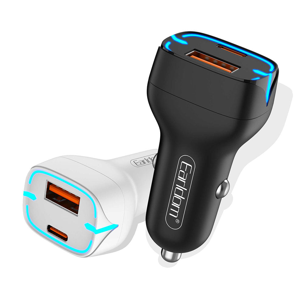 Зарядно устройство за кола Earldom ES-CC2, 1xUSB QC3.0, 1xType-C PD, С Micro USB кабел, Различни цветове - 40247