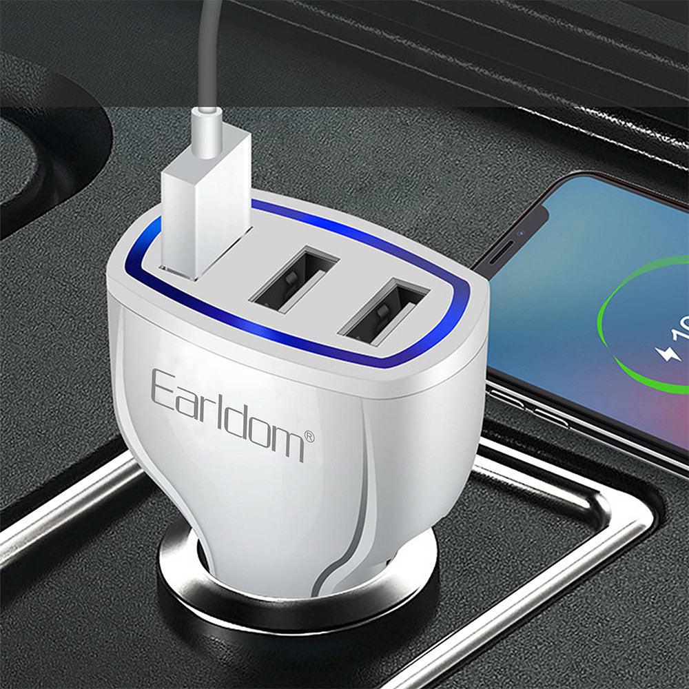 Зарядно устройство за кола Earldom ES-CC13, 3xUSB, QC3.0, С Micro USB кабел, Бял - 40252