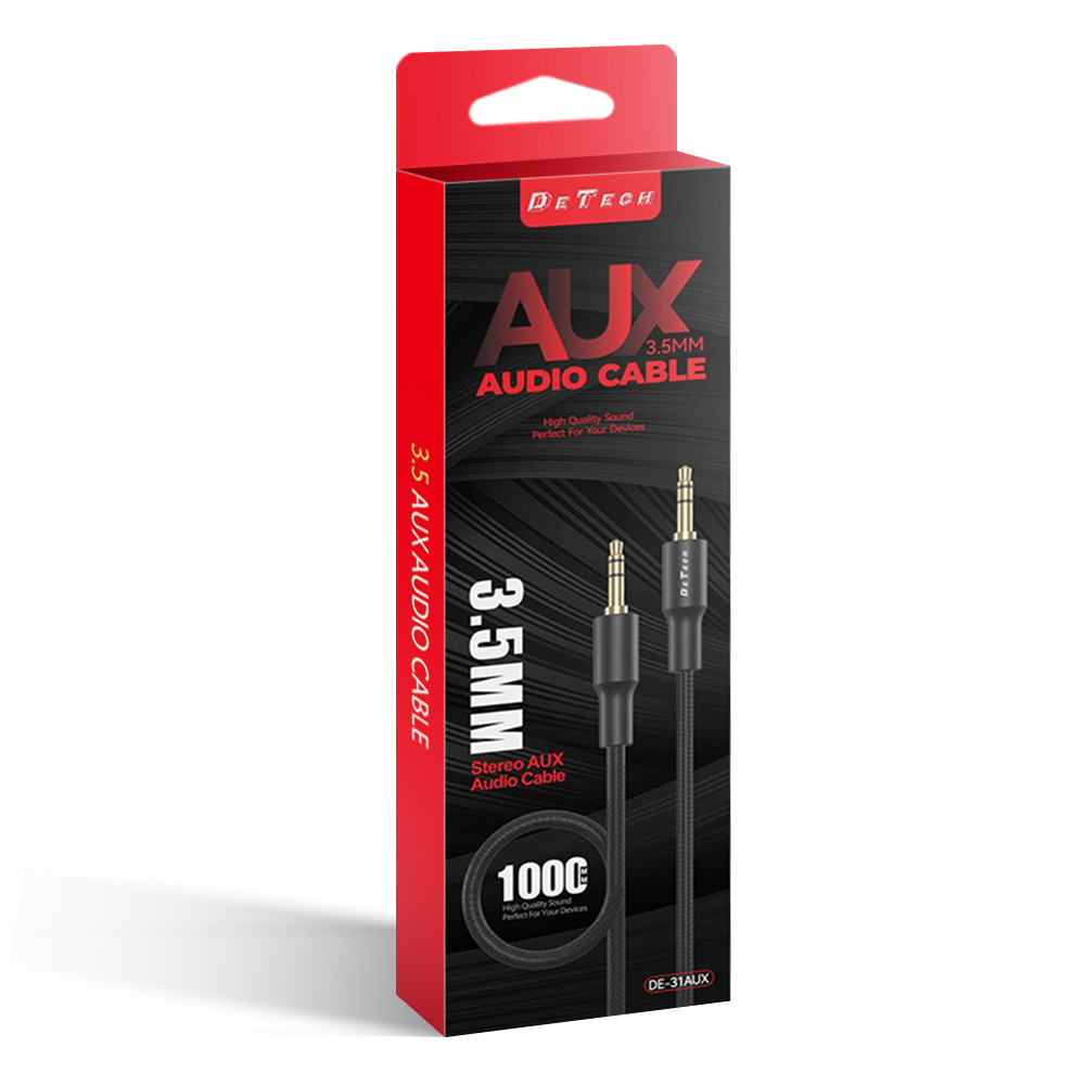 Аудио кабел DeTech DE-31AUX, 3.5mm жак, М/М, 1.0м, Черен - 40274