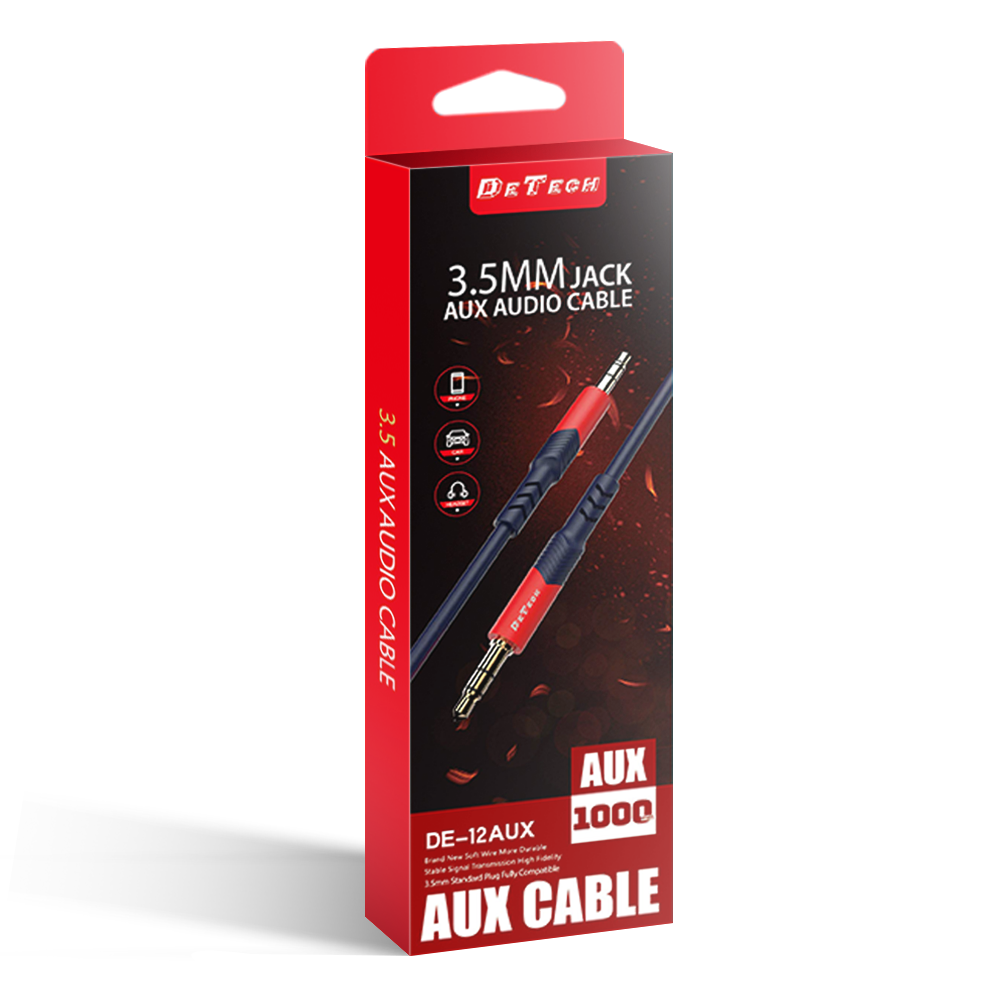 Аудио кабел DeTech DE-12AUX, 3.5mm жак, М/М, 1.0м, Черен - 40278