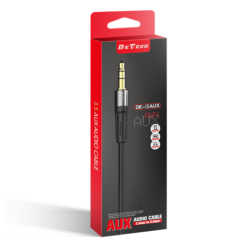 Аудио кабел DeTech DE-13AUX, 3.5mm жак, М/М, 1.0м, Черен - 40279