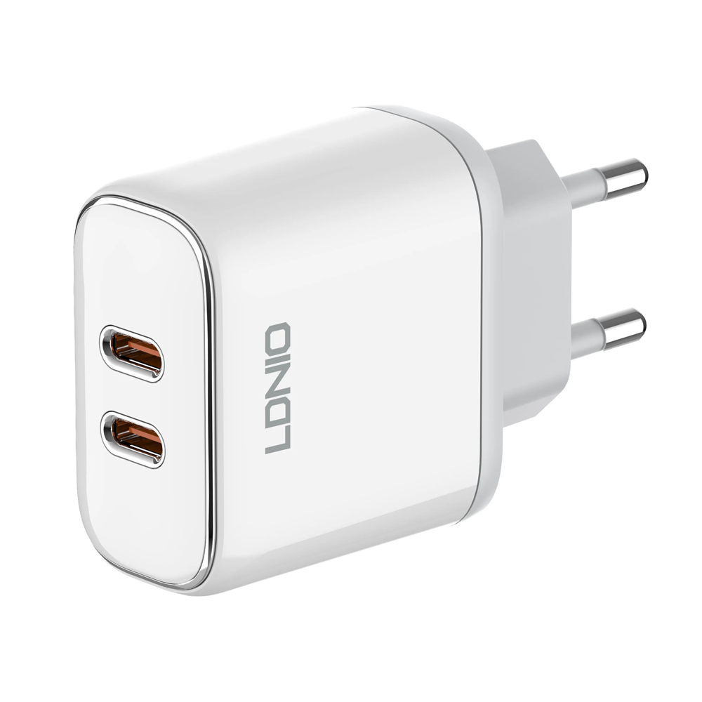 Мрежово зарядно устройство LDNIO A2528C, 35W, 2 x Type-C F, PD, С PD Type-C кабел, Бял - 40282