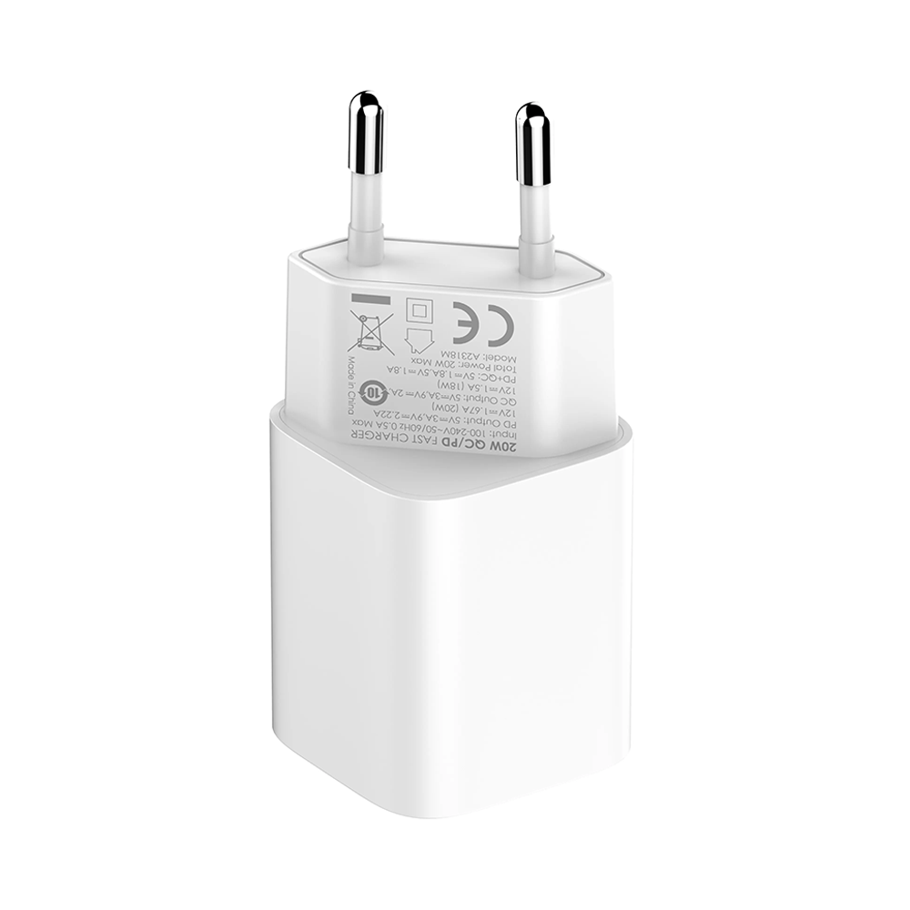 Мрежово зарядно устройство LDNIO A2318C, 20W, 1 x Type-C F, 1 x USB F, PD, QC, С Кабел Type-C към Lightning, Бял - 40293