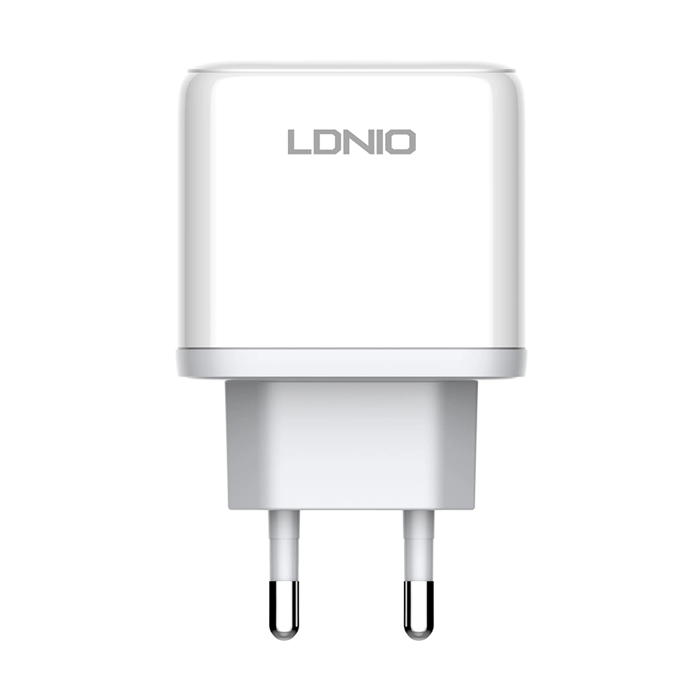 Мрежово зарядно устройство LDNIO A2526C, 45W, 1 x Type-C F, 1 x USB F, PD, QC, PPS, С Lightning кабел , Бял - 40285