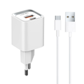 Мрежово зарядно устройство LDNIO A2318C, 20W, 1 x Type-C F, 1 x USB F, PD, QC, С Type-C кабел, Бял - 40291
