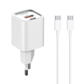 Мрежово зарядно устройство LDNIO A2318C, 20W, 1 x Type-C F, 1 x USB F, PD, QC, С PD Type-C кабел, Бял - 40292