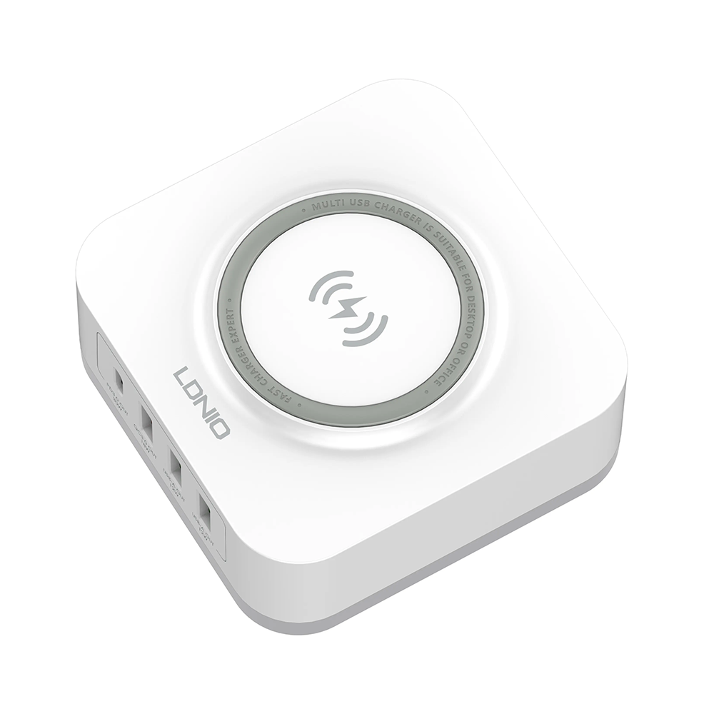 Безжично зарядно устройство LDNIO, 32W, Qi, 1 x Type-C F, 3 x USB F, PD, QC, PPS, Бял - 40294