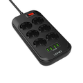 Разклонител LDNIO SE6403, 6 гнезда, CEE 7/3, 2500W, 4 x USB F, 2.0m, Черен - 40298