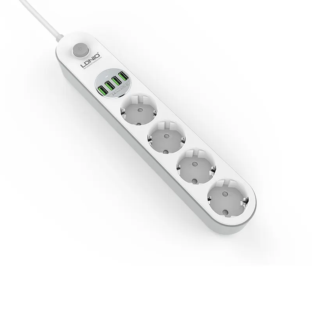 Разклонител LDNIO SE4432, 4 гнезда, CEE 7/3, 2500W, 4 x USB F, 2.0m, Бял - 40299