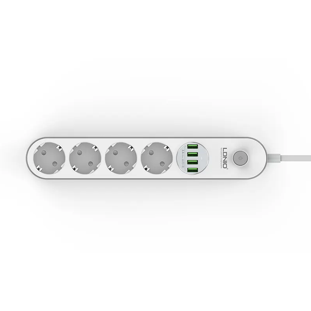 Разклонител LDNIO SE4432, 4 гнезда, CEE 7/3, 2500W, 4 x USB F, 2.0m, Бял - 40299
