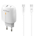 Мрежово зарядно устройство DeTech DE-31PDC, 20W, С PD Type-C кабел, 1 x Type-C F, 1 x USB F, PD, QC, Бял - 40322