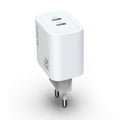 Мрежово зарядно устройство DeTech DE-PD, 45W, GaN, 2 x Type-C F, Бял - 40340