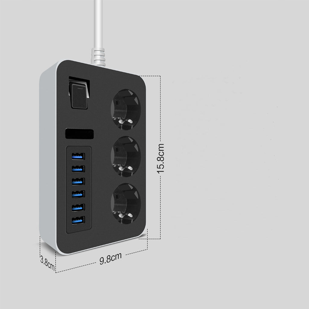 Разклонител Earldom ES-SC07, 3 гнезда, CEE 7/3, 6 х USB, 2м., Черен - 40378