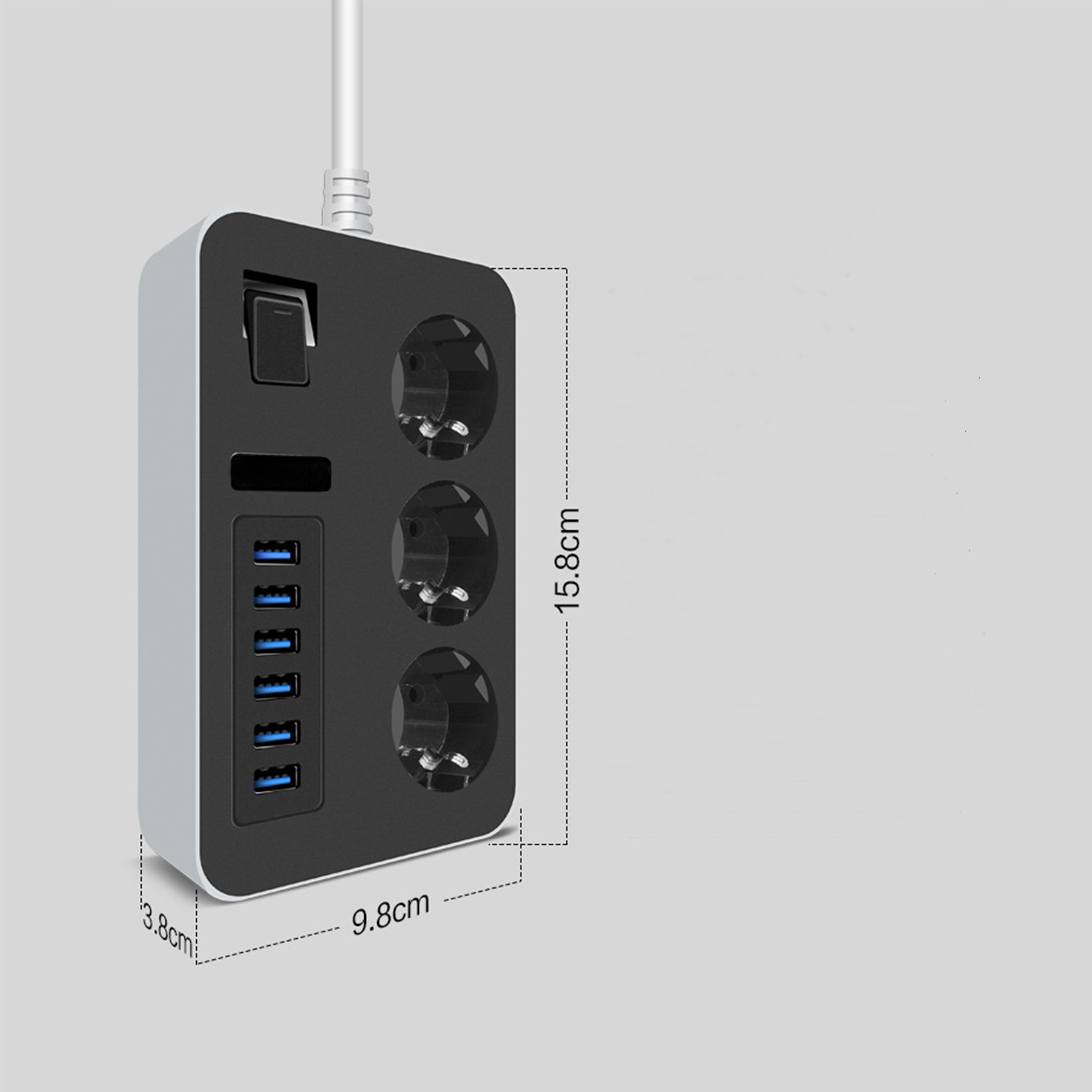 Разклонител Earldom ES-SC07, 3 гнезда, CEE 7/3, 6 х USB, 2м., Черен - 40378