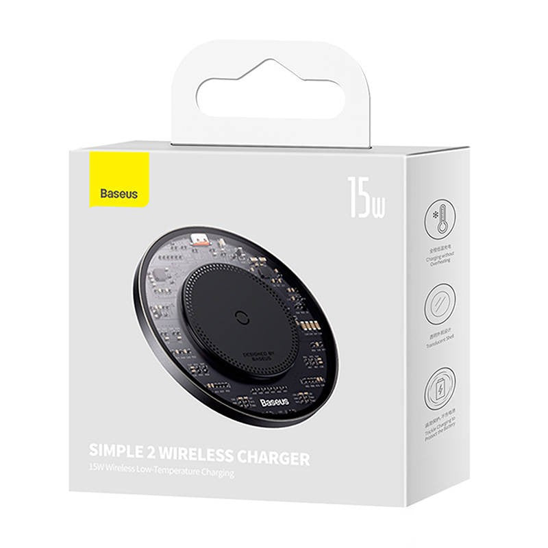 Безжично зарядно устройство Baseus Simple 2, Qi, 15W, Черен - 40381