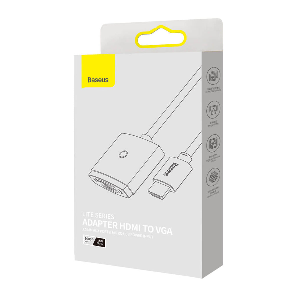 Преходник Baseus Lite, HDMI към VGA, Аудио жак, Черен - 40389