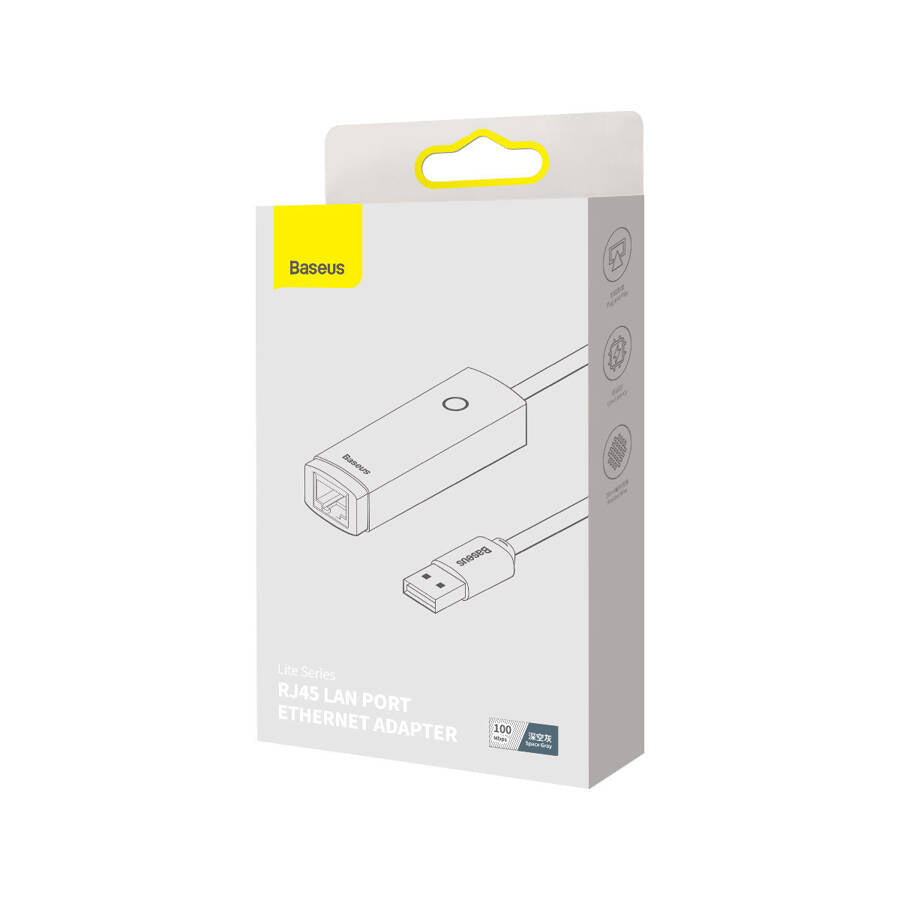 Мрежов адаптер Baseus Lite, USB към RJ45, 100Mbps, Сив - 40390