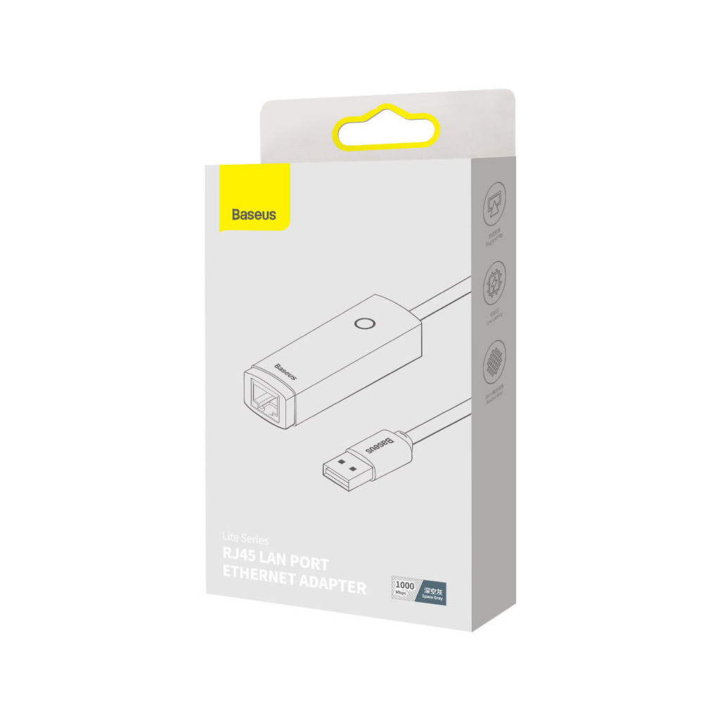 Мрежов адаптер Baseus Lite, USB към RJ45, 1000Mbps, Сив - 40392