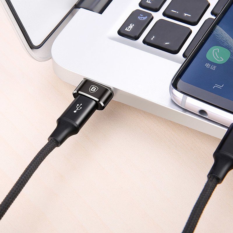 Преходник Baseus Mini, Type-C F към USB, OTG, Черен - 40399