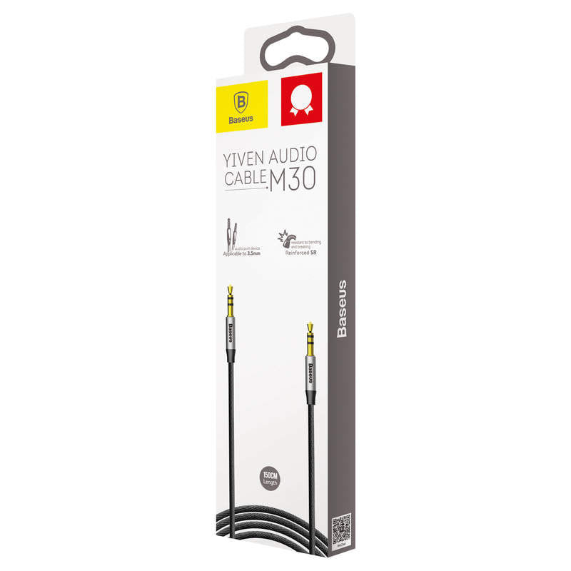 Аудио кабел Baseus M30, 3.5mm жак, М/М, 1.5м, Черен - 40404
