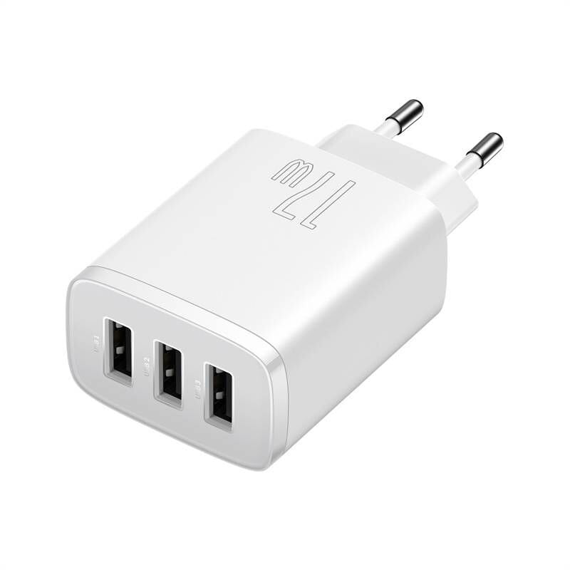 Мрежово зарядно устройство Baseus Compact 3U, 17W, 3 x USB F, Бял - 40412
