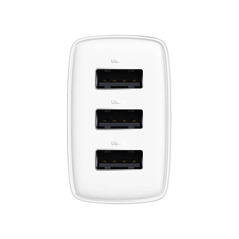Мрежово зарядно устройство Baseus Compact 3U, 17W, 3 x USB F, Бял - 40412