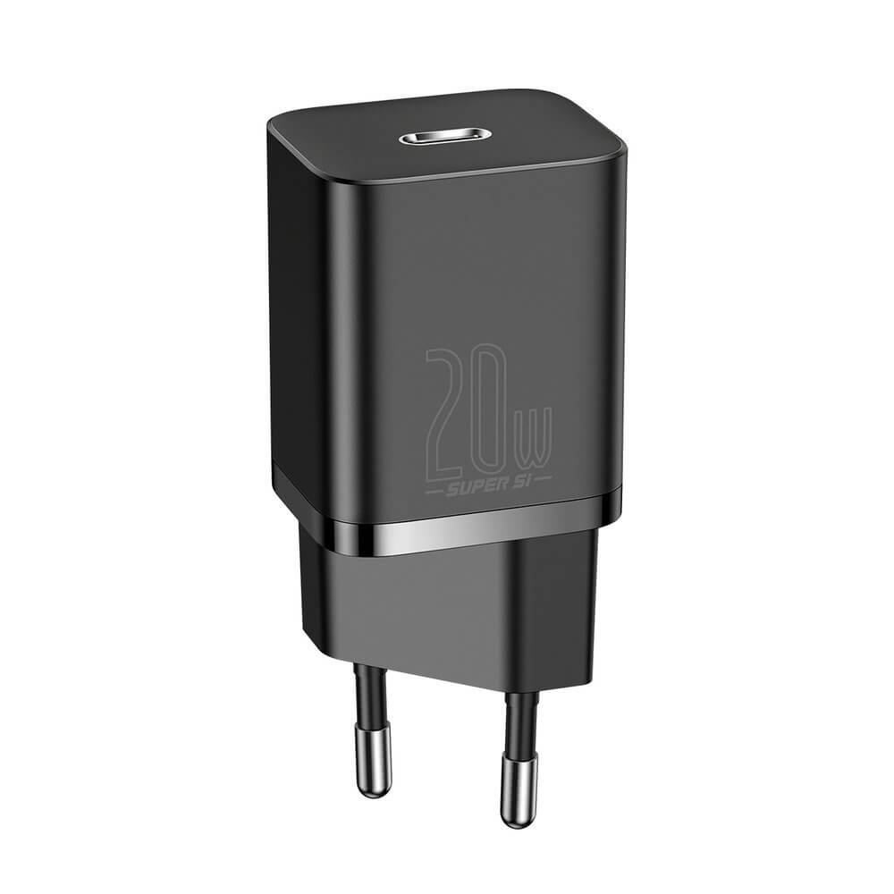 Мрежово зарядно устройство Baseus Super Si, 20W, С Кабел Type-C към Lightning, Черен - 40418