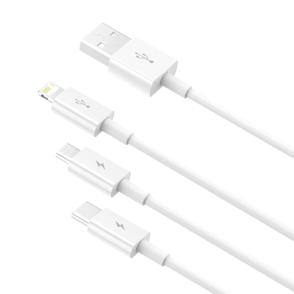 Кабел за зареждане Baseus Superior, 3 в 1, Micro USB, Lightning, Type-C, 1.0m, Бял - 40438