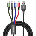 Кабел за зареждане Baseus Fast, 4 в 1, Micro USB, 2 x Lightning, Type-C, 1.2m, Черен - 40493