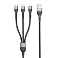 Кабел за данни DeTech DE-52UCL, 3 в 1, USB - 2хType-C, Lightning, 1.0m, Черен - 40518