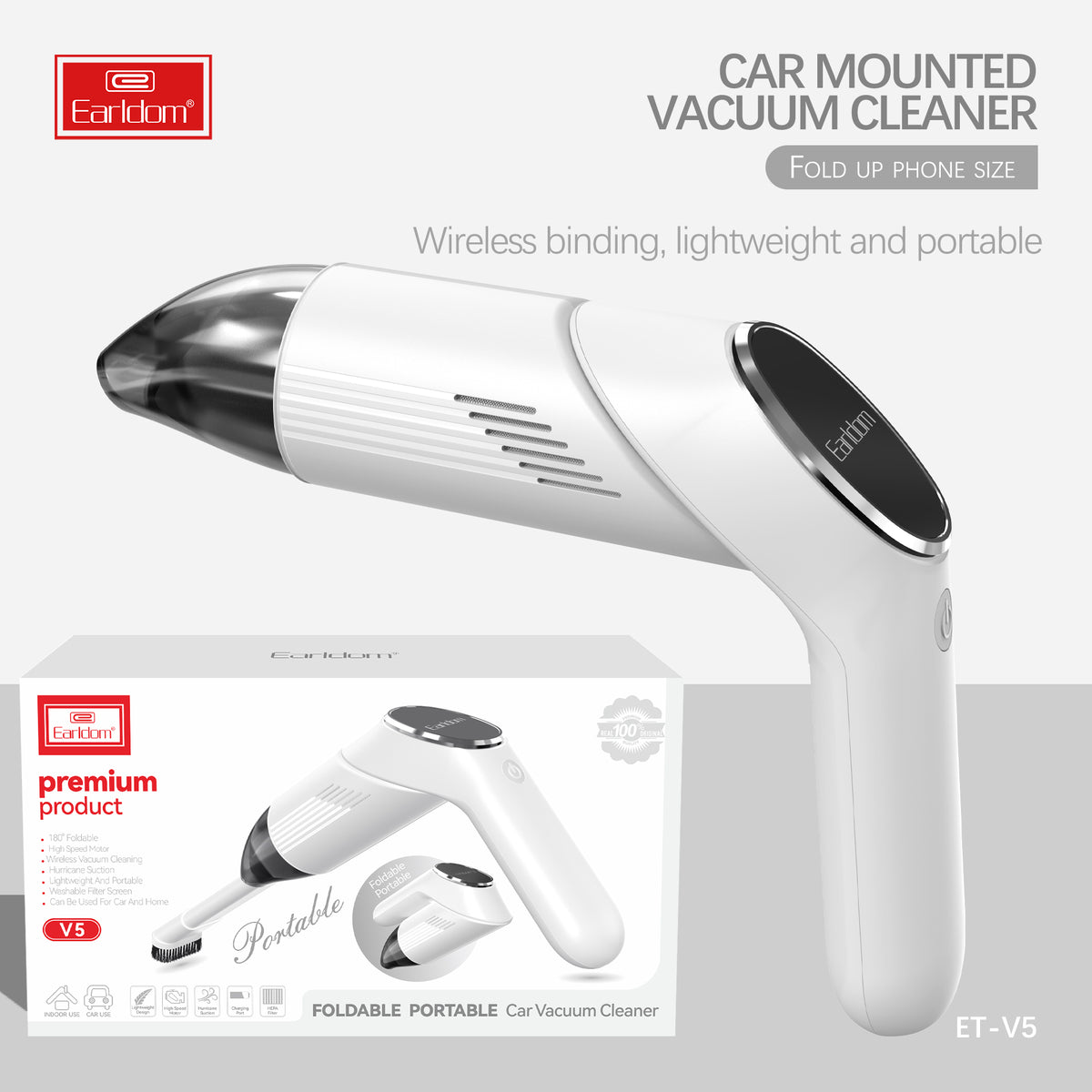 Мини прахосмукачка за кола Earldom ET-V5, Бял - 40528