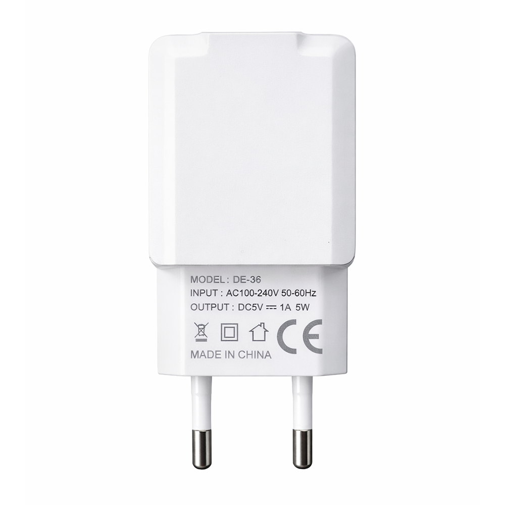 Мрежово зарядно устройство DeTech, DE-36, 5V/1A 220V, 1 x USB, Бял - 40537