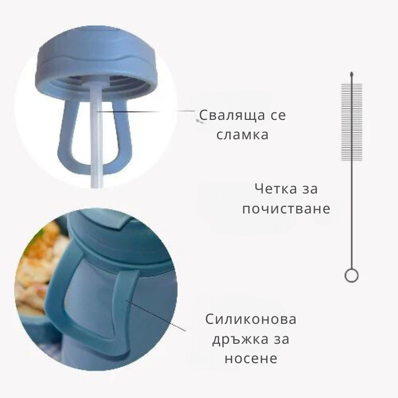 4440 Nuvita термос със сламка 350 ml Powder Blue - снимка 4