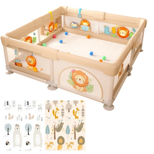 Мека кошара за игра LEO FUN S – 120x120 см с декор лъвчета