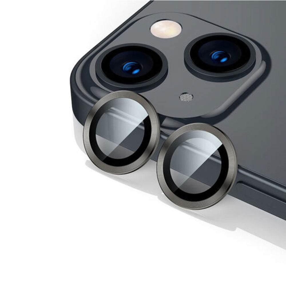 Стъклен протектор за камера DeTech, за iPhone 14 / 14 Plus, Черен - 52712
