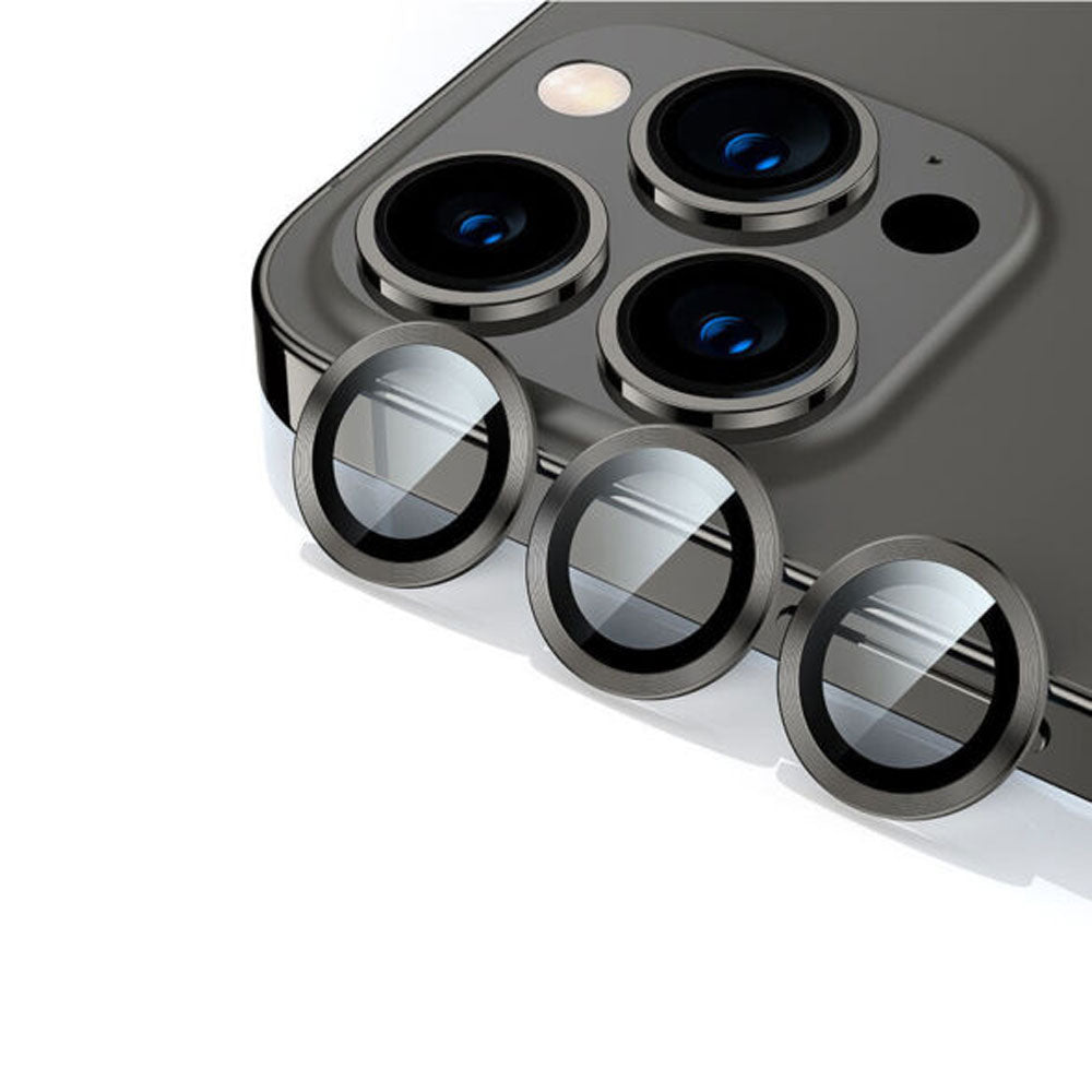 Стъклен протектор за камера DeTech, за iPhone 14 Pro / 14 Pro Max, Черен - 52713